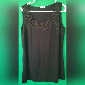 Black Sleeveless Top Montagne knit top Crochet trim neck Stretch Women Size XL